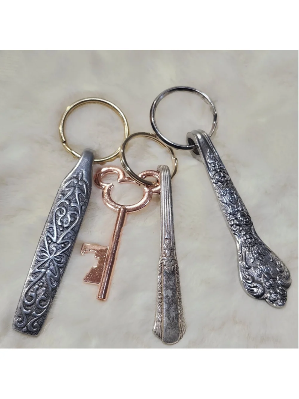 Set of 3 silverwear handle Keychains with key charm